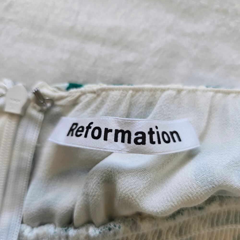Reformation Bran Milkmaid Midi Dress Size 12 Kelly Green White Zebra Print - Picture 6 of 10